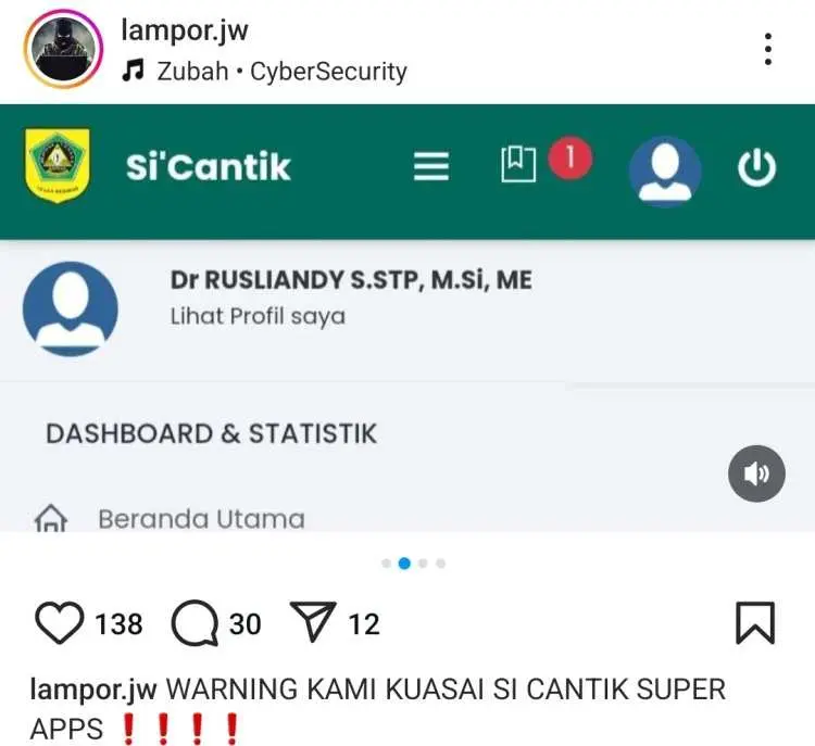 Aplikasi Sistem Kehadiran Elektronik dan Kinerja ASN Kabupaten Bogor 'SiCantik' Ikut Diserang Akun Lampor Jw