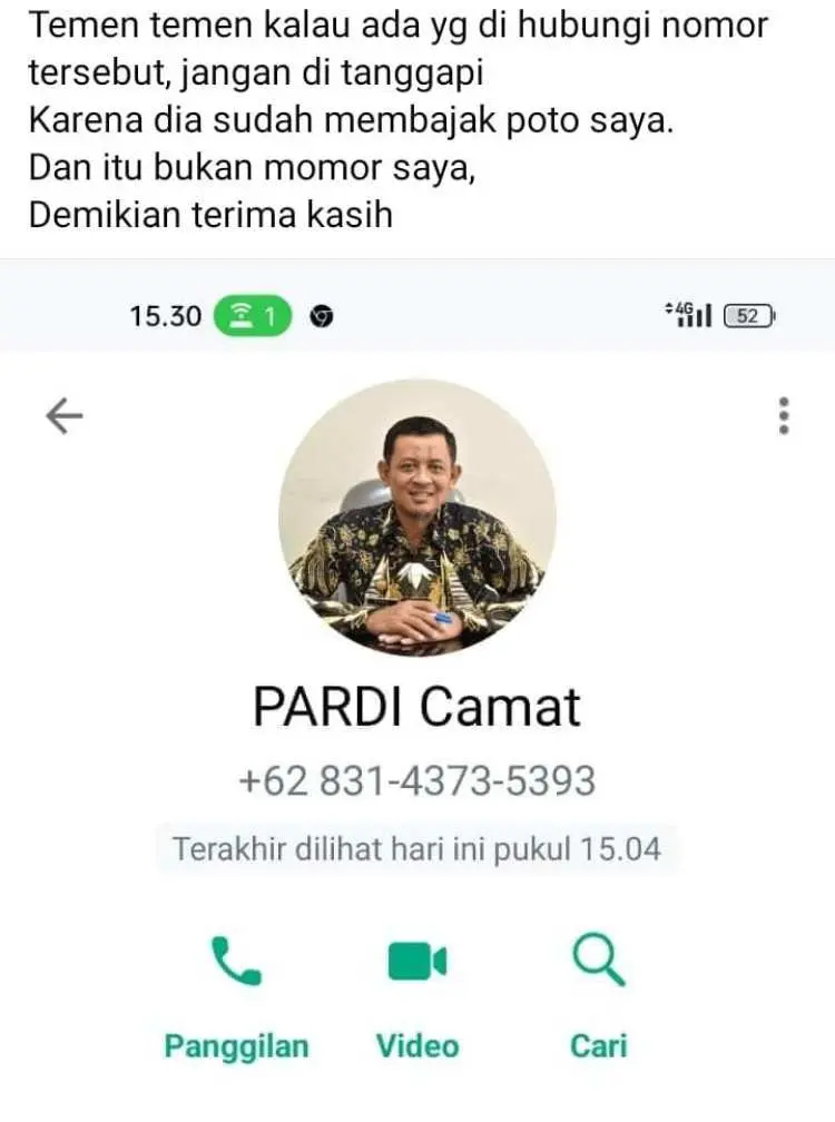 Fotonya Dicatut Orang, Camat Pardi Ingatkan Warga Jangan Sampai Tertipu