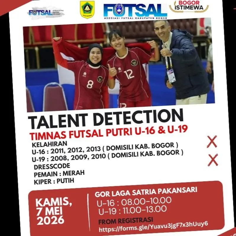 Futsal Putri Kabupaten Bogor jadi Bidikan  Timnas, Talent Detection U-16 dan U-19 Digelar di Cibinong